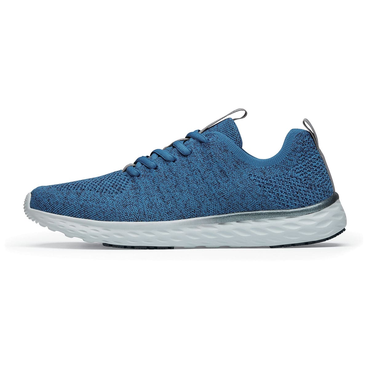 The Everlight Mens Ocean Blue from Shoes For Crews are slip-resistant, breathable, lightweight and easy-to-clean trainers, seen from the left.