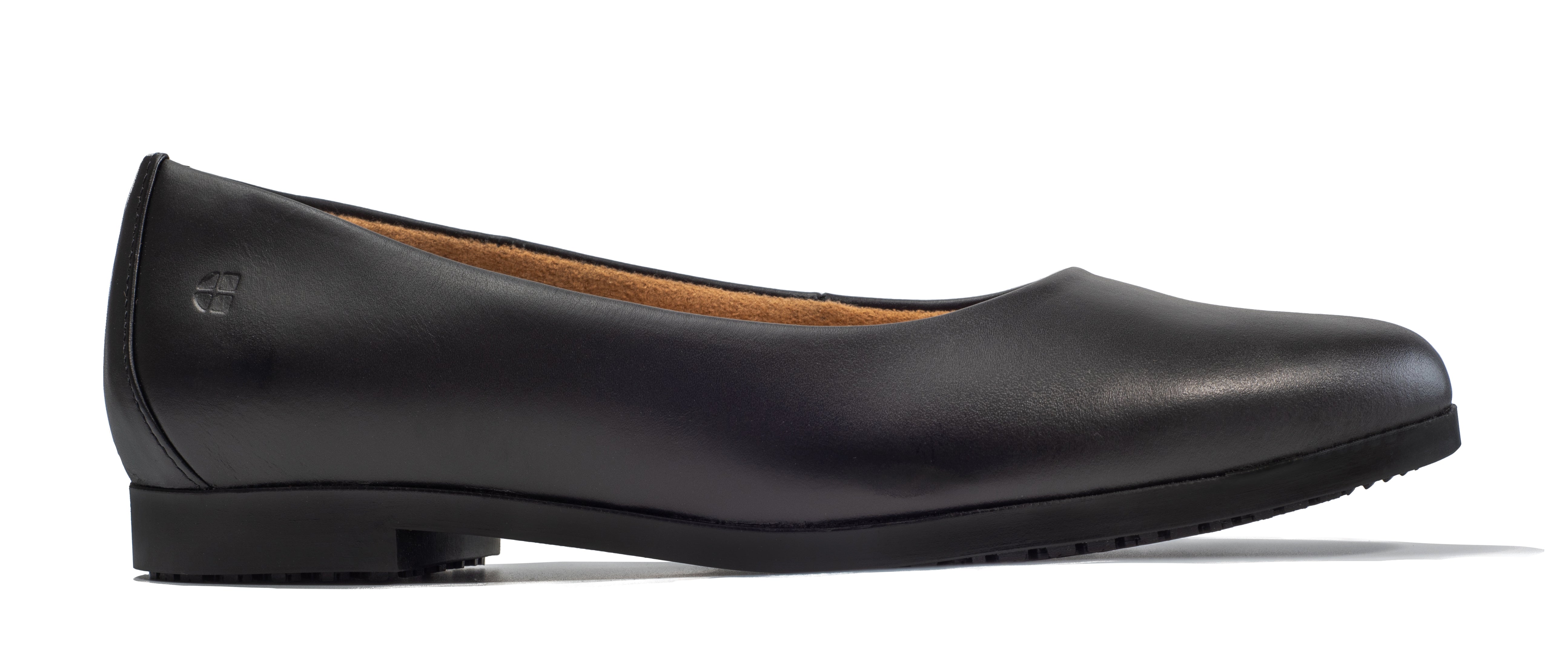 The Reese from Shoes For Crews are slip-resistant, slip-on dress shoes that are ideal for those looking for safety and style, seen from the right.