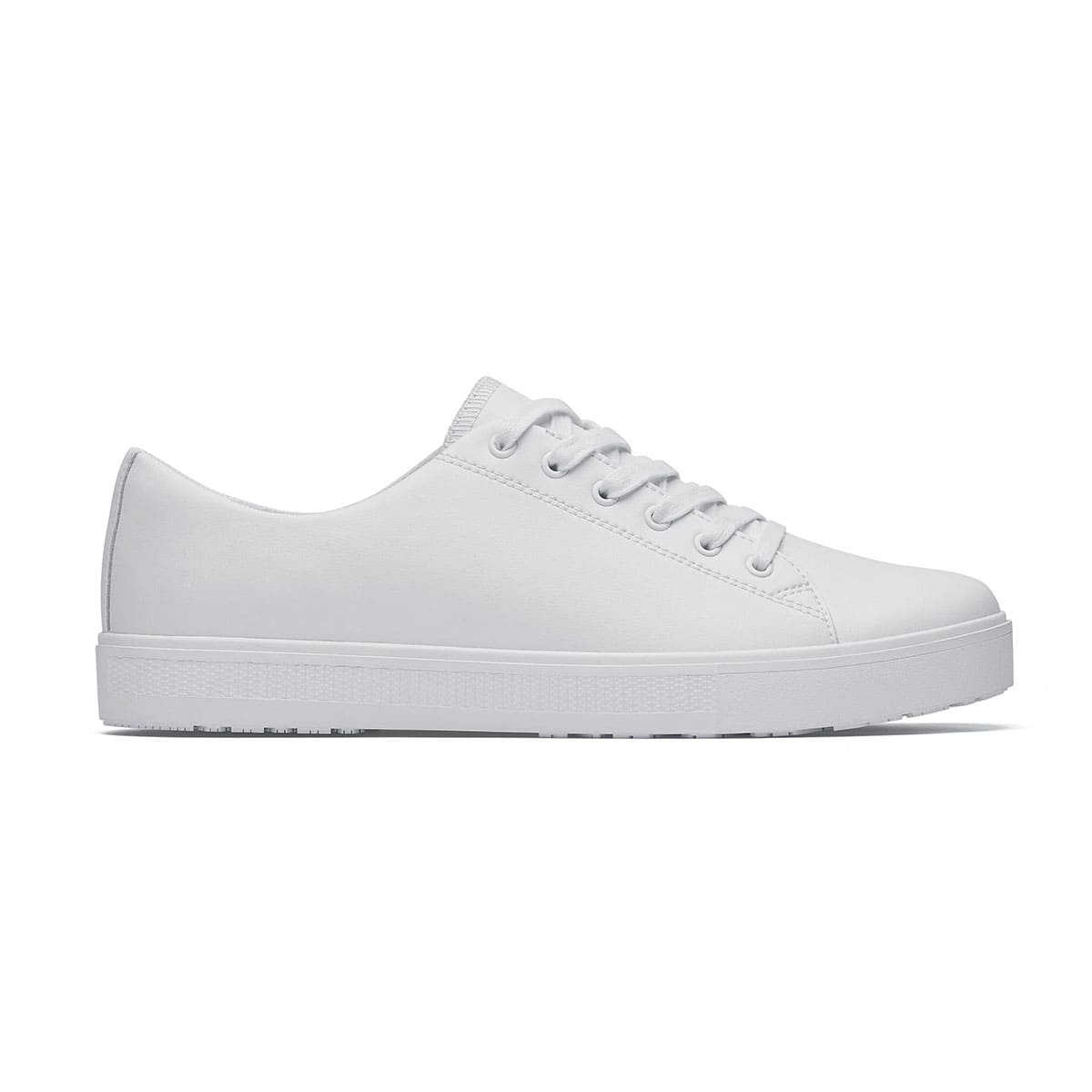 The Old School Low-Rider White from Shoes For Crews is a slip resistant lace-up designed to provide comfort throughout the day, seen from the right.