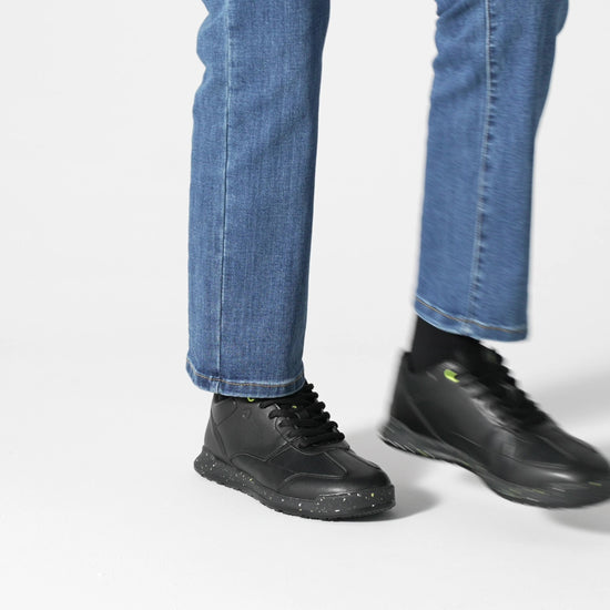The Liberty Eco from Shoes For Crews are sustainable, slip-resistant trainers that provide comfort and safety throughout the day, product video.