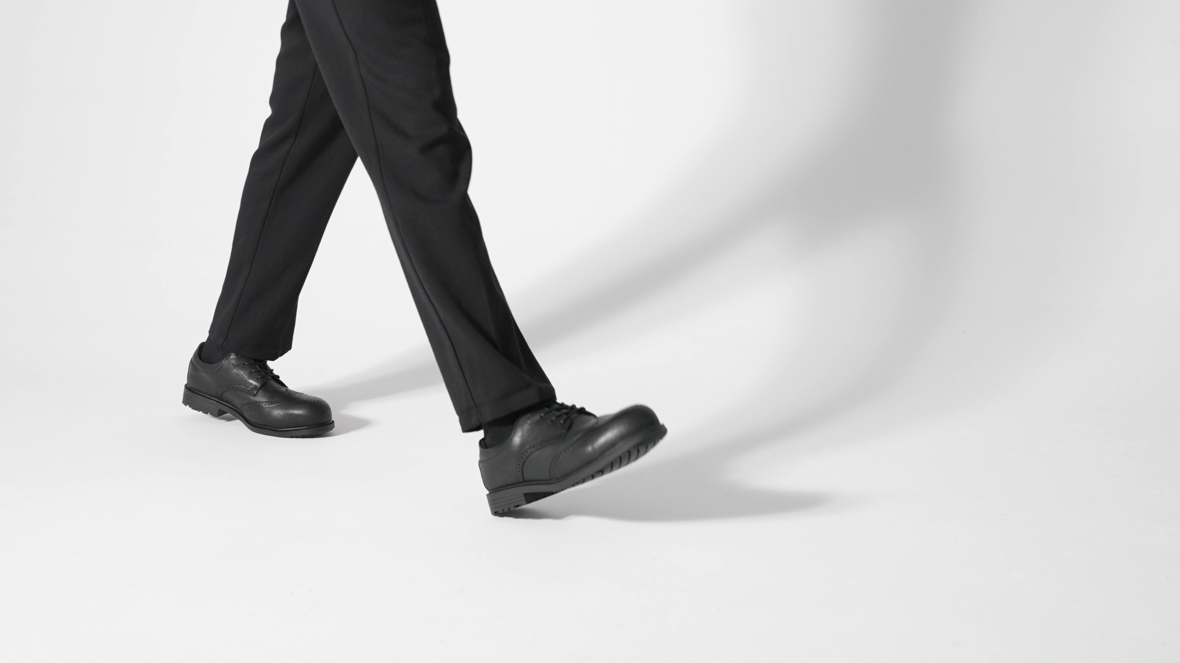 The Executive Wing Tip II ST from Shoes For Crews are formal slip-resistant safety shoes, made of leather and with a steel toe, product video.