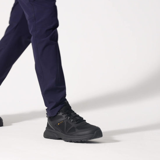Slip resistant trainers with TripGuard technology, removable cushioned insole and waterproof, product video.